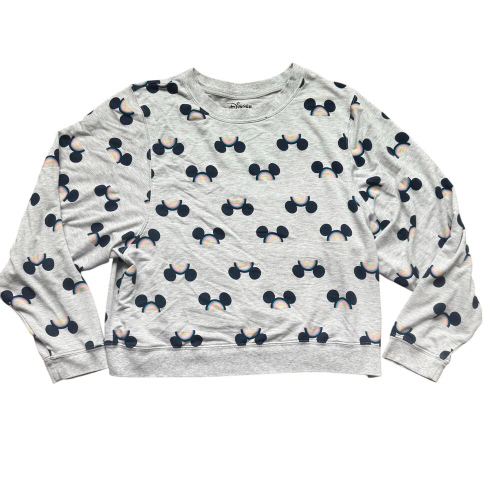 Disney Girls Rainbow Mickey‎ Long Sleeve Sweatshirt Top XL 16-18 Sleepwear Gray